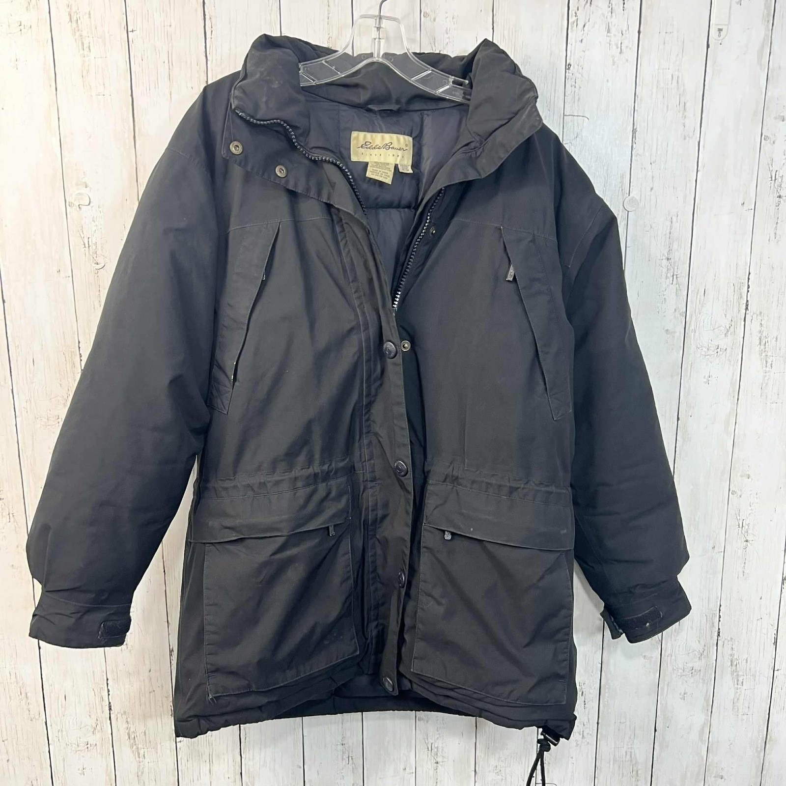 Eddie Bauer Women's Goose Down Parka Coat Detachable Hood Black Size M
